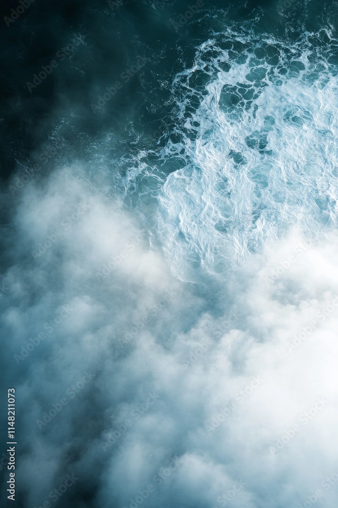 A large body of water with a lot of white foam and clouds A large body of water with a lot of white foam and clouds