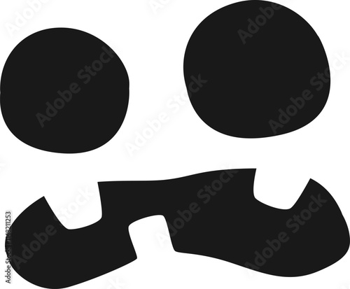 Minimalist black and white illustration of a halloween spooky face with big round eyes and toothy mouth, creating a simple yet eerie image perfect for holiday projects