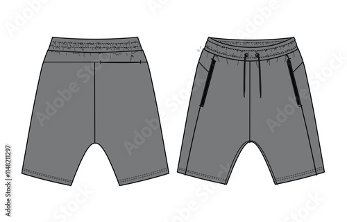 Grey Color sweat shorts pants vector illustration template front and back views