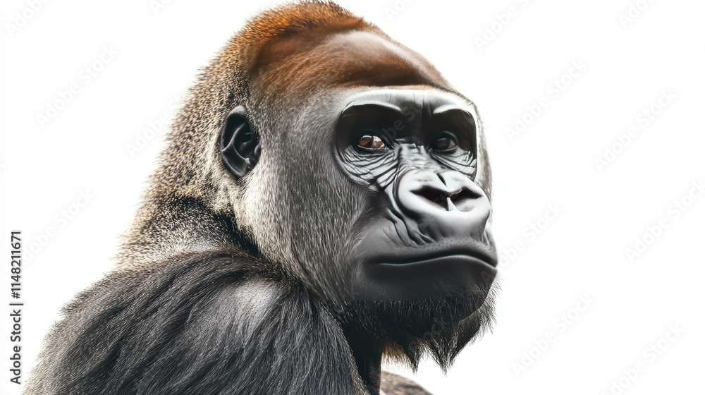 Majestic Gorilla Portrait Capturing Intense Expression Against a Clean Background, Showcasing the Beauty of Wildlife and Nature Conservation Efforts Majestic Gorilla Portrait Capturing Intense Expression Against a Clean Background, Showcasing the Beauty of Wildlife and Nature Conservation Efforts