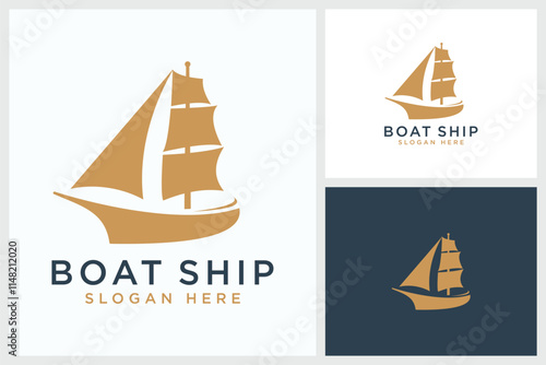 Boat Ship Yacht Sailor Logo, Sailboat on the sea, Sea vessel, ocean liner or nautical caravel