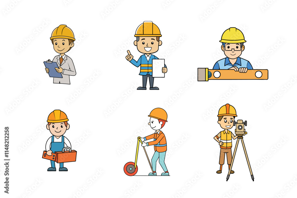 Set of Construction engineer working activities vector illustration Set of Construction engineer working activities vector illustration