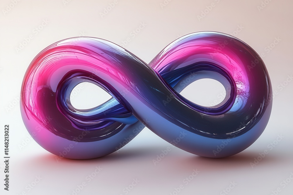 A glossy, abstract infinity symbol in vibrant pink and blue hues. A glossy, abstract infinity symbol in vibrant pink and blue hues.