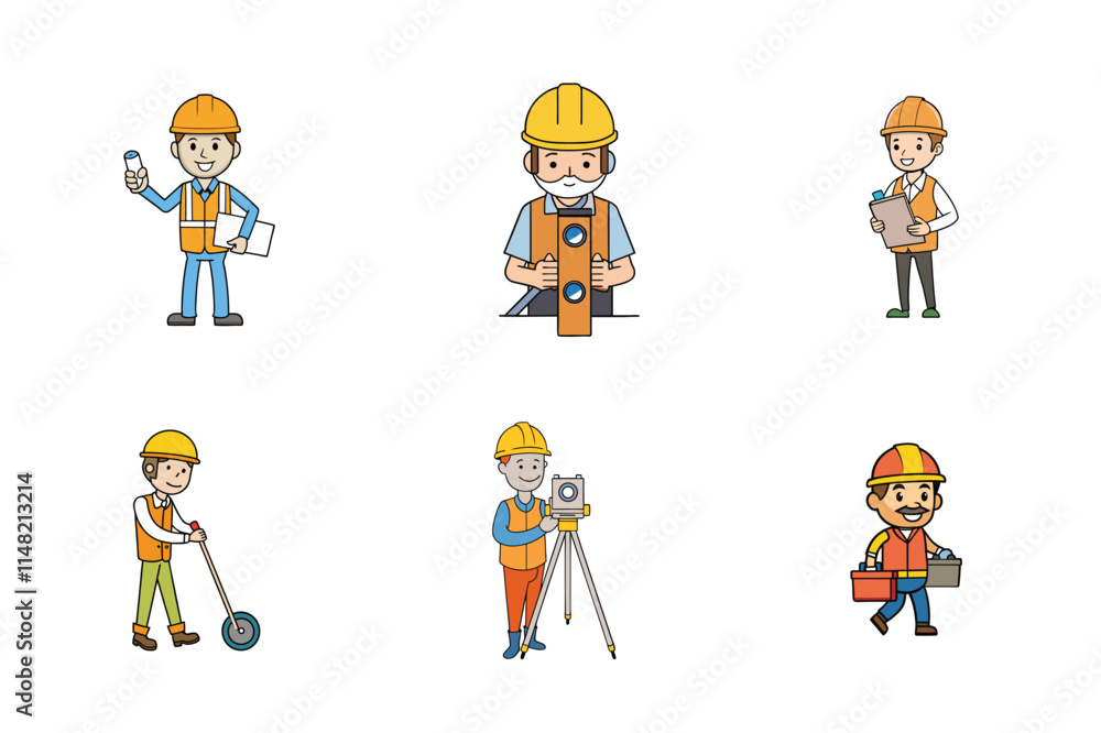 Set of Construction engineer working activities vector illustration Set of Construction engineer working activities vector illustration