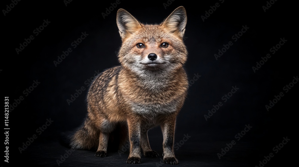 Fototapeta premium Striking Portrait of a Red Fox Against Black Background