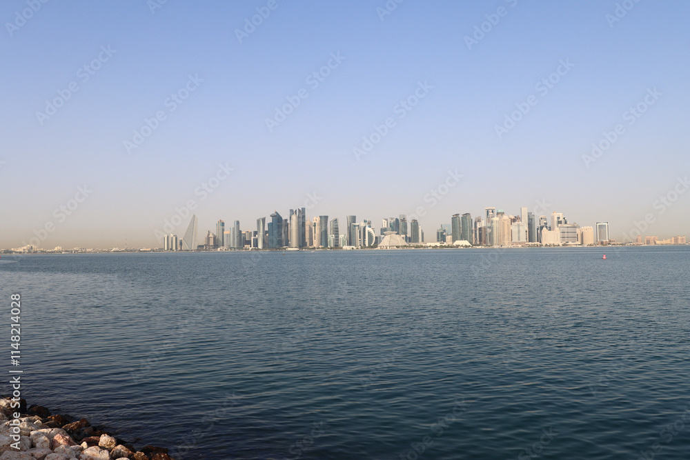 Qatar modern capital skyline - view from Old Port Qatar modern capital skyline - view from Old Port
