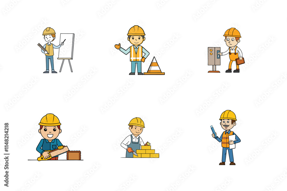 Set of Construction engineer working activities vector illustration Set of Construction engineer working activities vector illustration