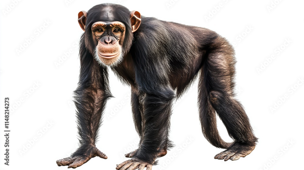 Fototapeta premium Realistic and Detailed Illustration of a Young Chimpanzee in an Upright Position, Capturing the Unique Features and Characteristics of This Intelligent Primate Species