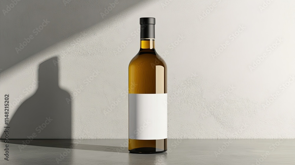 Minimalist Bottle of Wine with Blank Label Against a Neutral Background, Ideal for Mockup or Branding Showcase in Advertising and Design Projects Minimalist Bottle of Wine with Blank Label Against a Neutral Background, Ideal for Mockup or Branding Showcase in Advertising and Design Projects