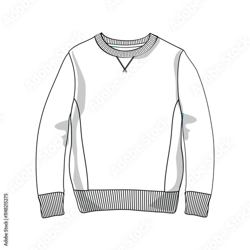 Long sleeve sweatshirt technical drawing fashion flat sketch  vector illustration template  isolate don white back