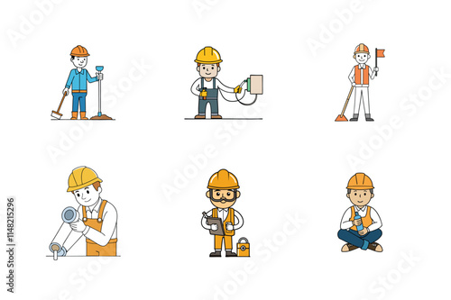 Set of Construction engineer working activities vector illustration