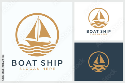 Boat Ship Yacht Sailor Logo, Sailboat on the sea, Sea vessel, ocean liner or nautical caravel