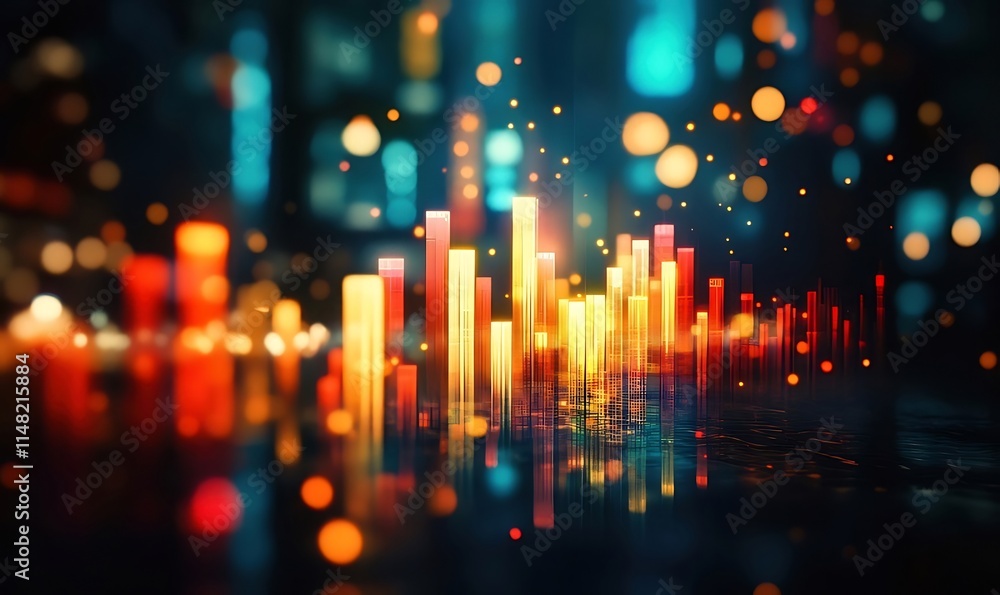 Abstract city skyline at night with glowing lights and bokeh effect. Abstract city skyline at night with glowing lights and bokeh effect.