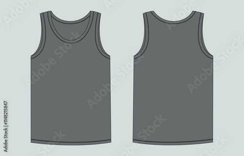 Grey Color Tank tops template front and back 