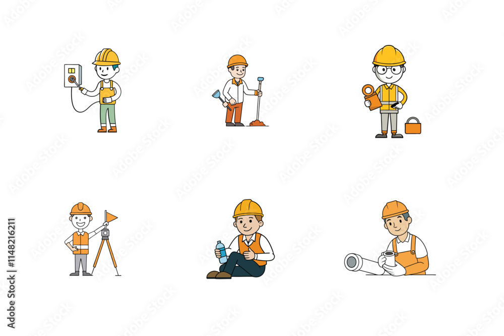 Set of Construction engineer working activities vector illustration Set of Construction engineer working activities vector illustration