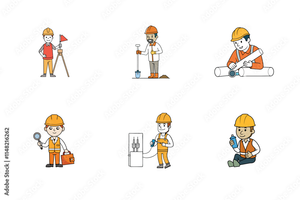 Set of Construction engineer working activities vector illustration Set of Construction engineer working activities vector illustration