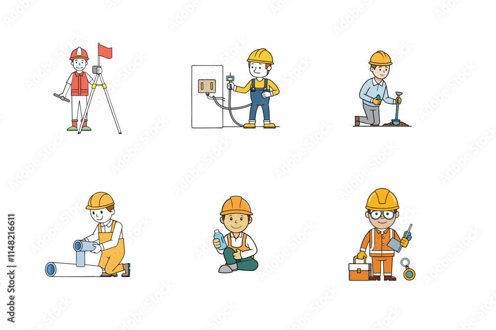 Set of Construction engineer working activities vector illustration Set of Construction engineer working activities vector illustration