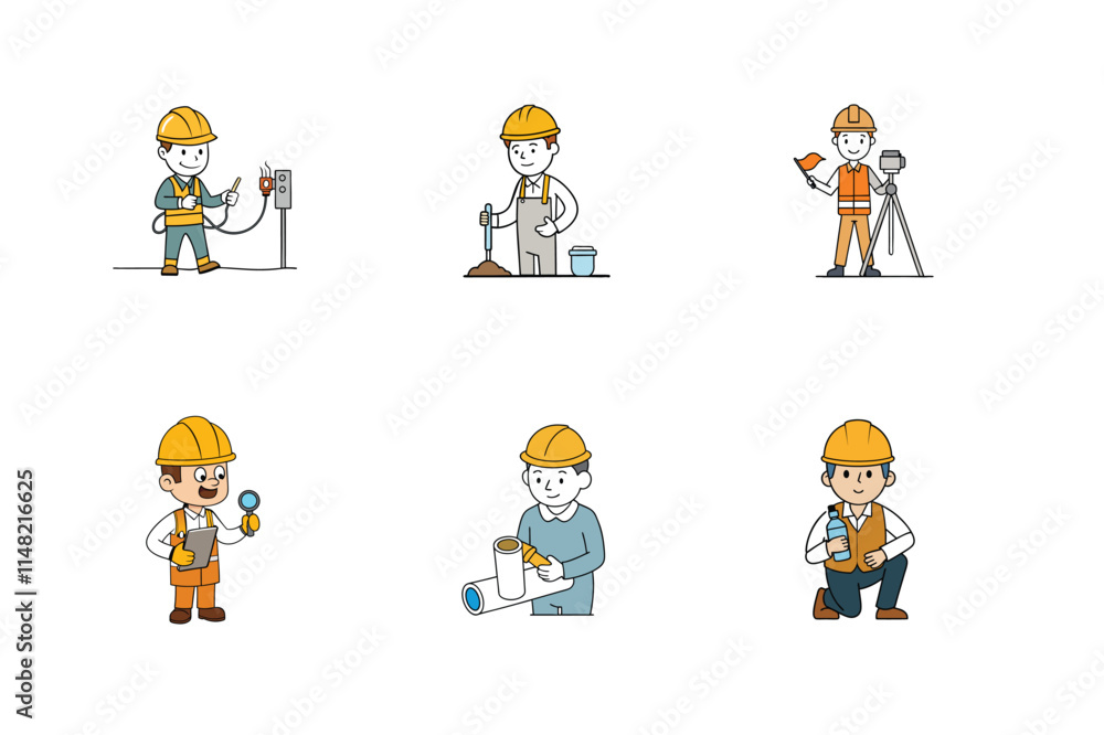 Set of Construction engineer working activities vector illustration Set of Construction engineer working activities vector illustration