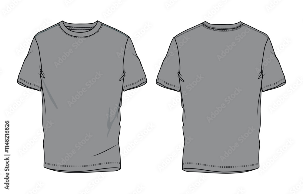 Naklejka premium Grey Color short sleeve t shirt vector illustration template front and back views
