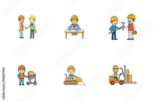 Set of Construction engineer working activities vector illustration