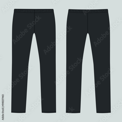 Jogger pant Black color template front and back