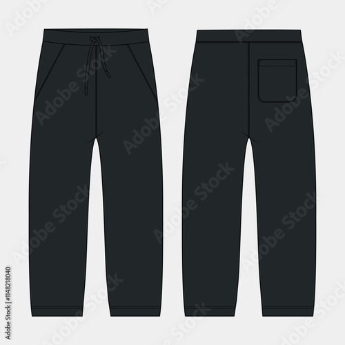 Black color Trouser pant vector illustration template front and back 