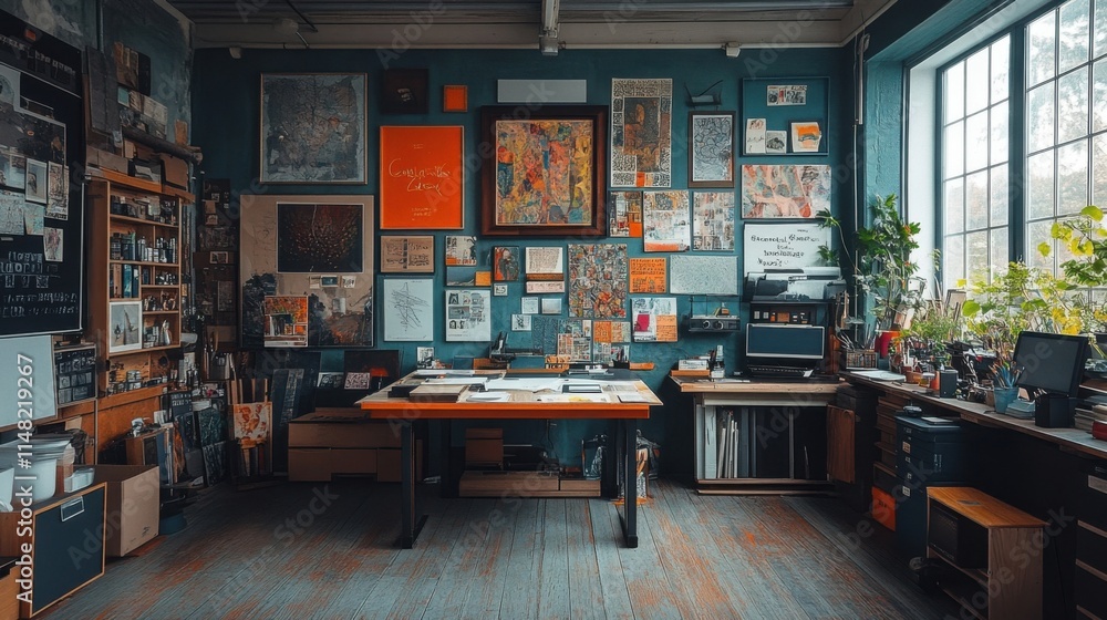 Obraz premium Creative Haven: A vibrant artist's studio brimming with artwork and inspiration.