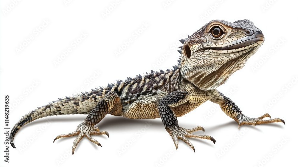Detailed Illustration of a Bearded Dragon Reptile in a Natural Pose on White Background for Educational and Creative Uses Detailed Illustration of a Bearded Dragon Reptile in a Natural Pose on White Background for Educational and Creative Uses