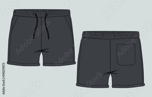 Black Shorts pant template front and back 