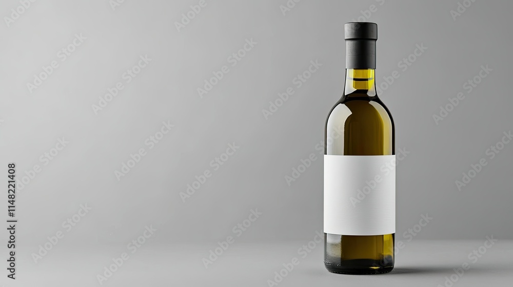 Elegant Glass Bottle of Olive Oil with Blank Label on Gray Background, Ideal for Packaging Design and Food Photography, Minimalistic Aesthetic Appeal Elegant Glass Bottle of Olive Oil with Blank Label on Gray Background, Ideal for Packaging Design and Food Photography, Minimalistic Aesthetic Appeal