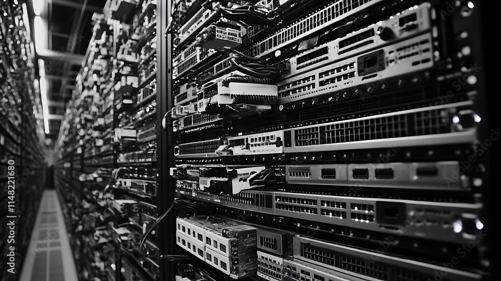 Fototapeta premium Server racks in dark room.