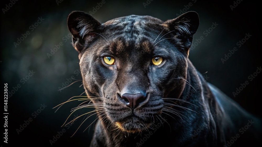 Obraz premium Minimalist Black Panther Head Photography: Dark Elegance, Wildlife Art, Big Cat Portrait