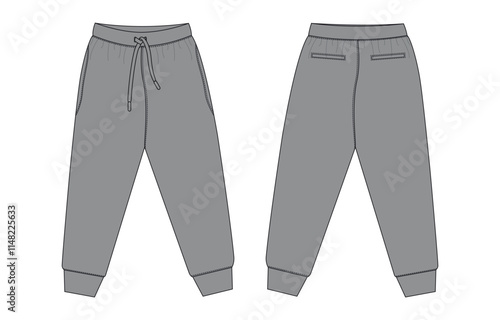 Grey color sweatpants with pocket vector illustration template front and back views
