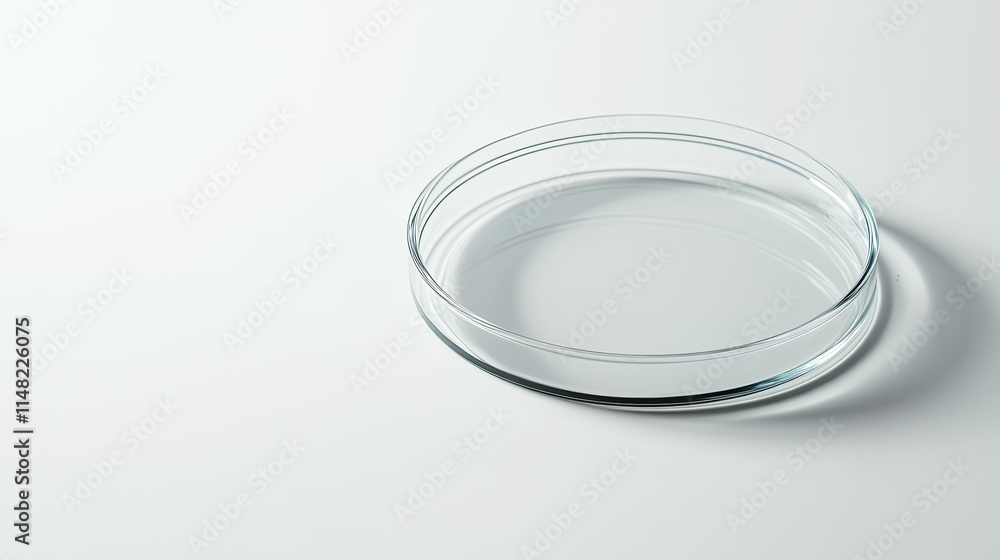 Empty Glass Petri Dish on Smooth White Surface for Scientific Research, Laboratory Use, and Microbiological Experiments with Reflection and Shadows Empty Glass Petri Dish on Smooth White Surface for Scientific Research, Laboratory Use, and Microbiological Experiments with Reflection and Shadows