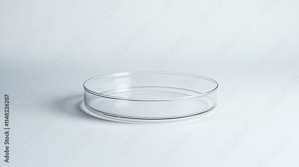 Clear Glass Petri Dish on a Minimalist Background Ideal for Laboratory, Experimentation, Science, and Medical Research Applications in a Studio Setting Clear Glass Petri Dish on a Minimalist Background Ideal for Laboratory, Experimentation, Science, and Medical Research Applications in a Studio Setting