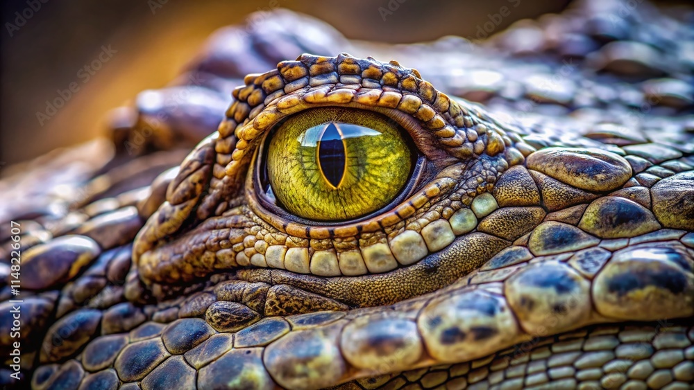 Fototapeta premium Minimalist Crocodile Closeup Photography: Reptile Skin Texture, Jaw, Eye, Wild Animal Portrait