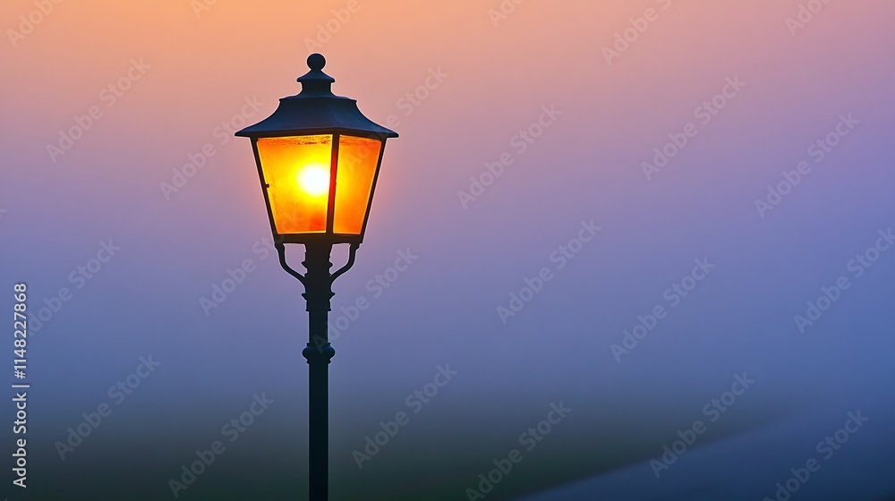 Lamp glows at sunset. Lamp glows at sunset.