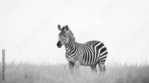 Solitary Zebra in Monochrome African Savanna
