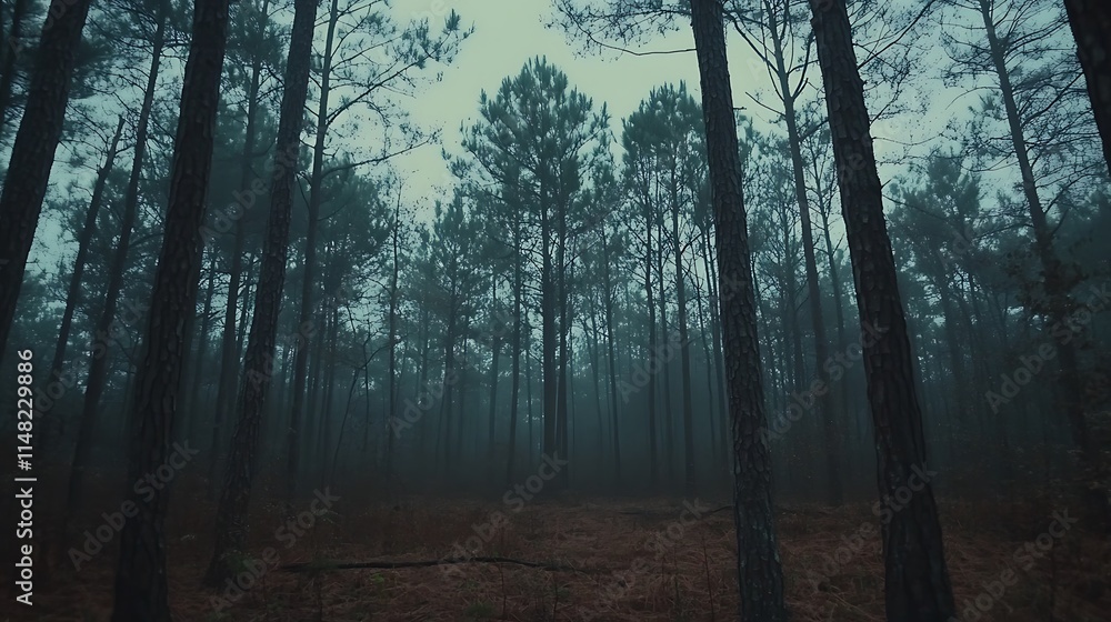 Obraz premium Moody pine forest view.