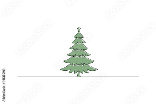 Christmas tree continuous one line drawing minimalist sketch line vector illustration photo