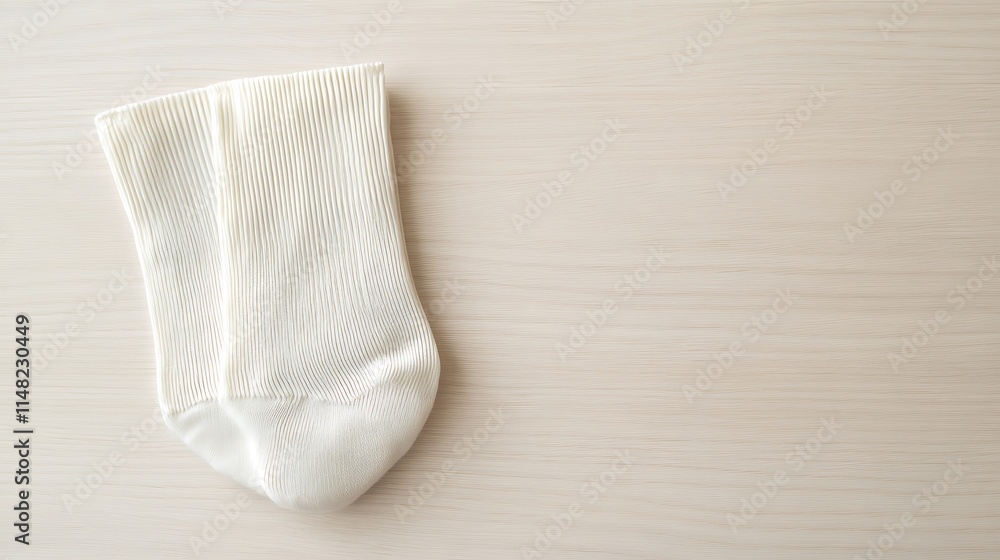 White sock on wooden surface.