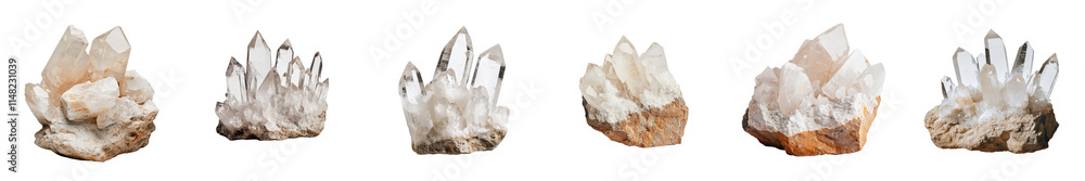 Collection of Natural Crystals Showcasing Unique Shapes and Textures Against a Transparent Background Collection of Natural Crystals Showcasing Unique Shapes and Textures Against a Transparent Background