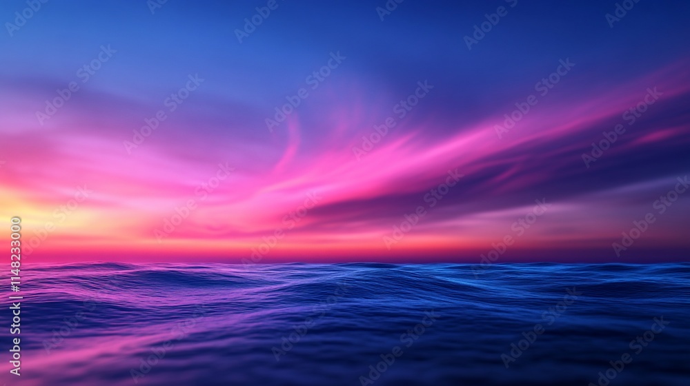 Obraz premium Vibrant sunset over calm ocean waves.