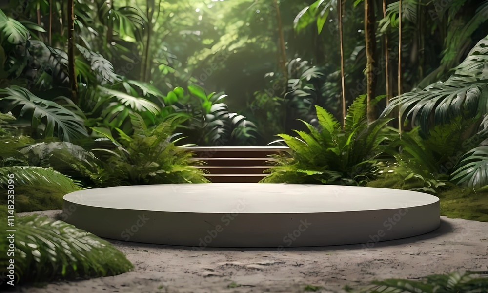 Podium background product green nature 3D forest stand white plant. Cosmetic background product podium display wood jungle studio garden beauty platform presentation mockup pedestal stone tropical Podium background product green nature 3D forest stand white plant. Cosmetic background product podium display wood jungle studio garden beauty platform presentation mockup pedestal stone tropical