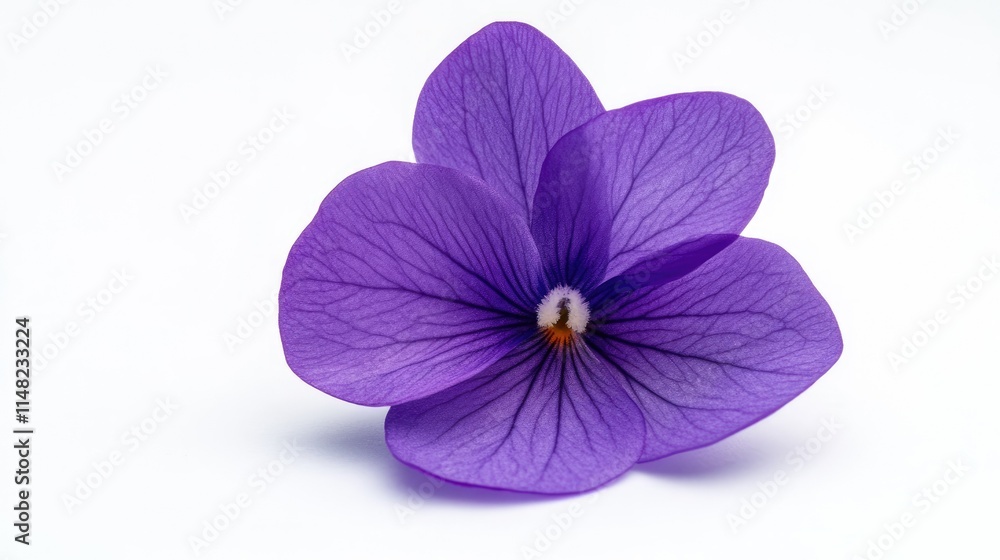 Obraz premium Elegant Single Purple Flower with Delicate Petals Against a Clean White Background Showcasing Its Natural Beauty and Intricate Veins in Full Detail