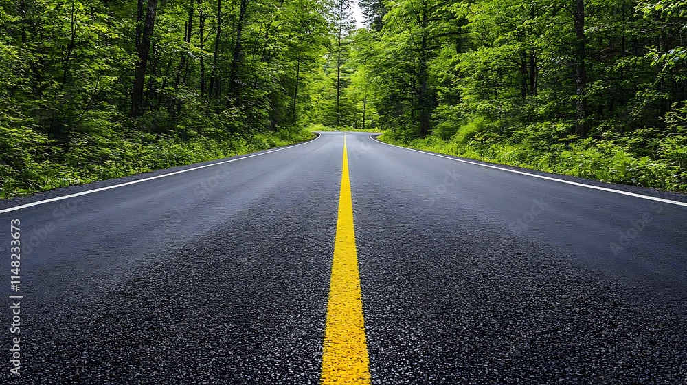 Obraz premium Forest road with yellow stripe.
