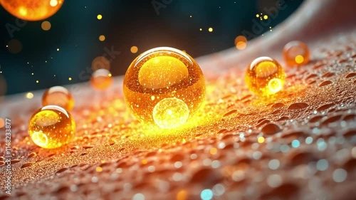 Golden bubbles and sparkling particles, symbolizing luxury, celebration, and festive elegance photo