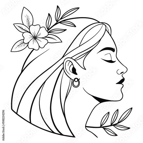 AA drawing of a woman with flowers in her hair Vector illustration Adobe Illustrator Artwork