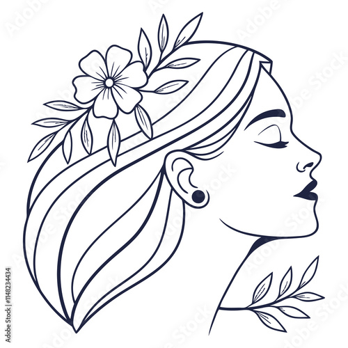 AA drawing of a woman with flowers in her hair Vector illustration Adobe Illustrator Artwork