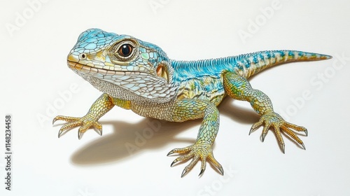 Vibrantly Colored Lizard with Striking Blue and Green Scales Captured on a Neutral Background for Wildlife and Nature Photography Enthusiasts